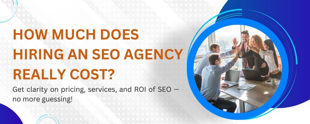 SEO cost breakdown concept with digital marketing agency services, pricing analysis, and return on investment illustration.