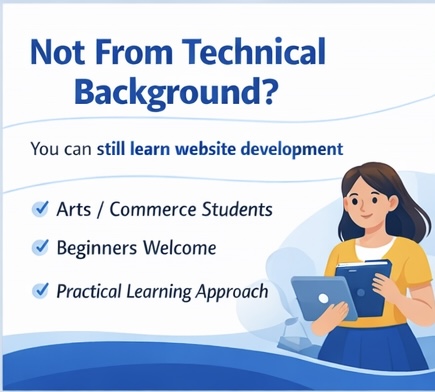 Website development without coding concept for students from non-technical background