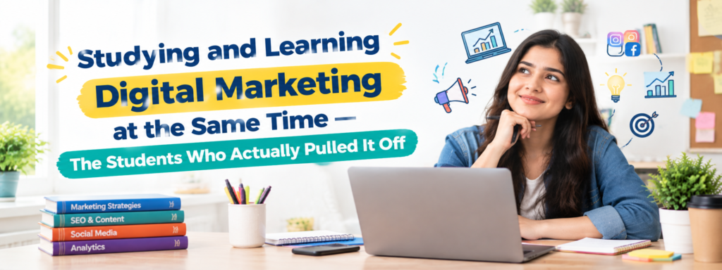 Digital marketing while studying — students learning digital marketing alongside college